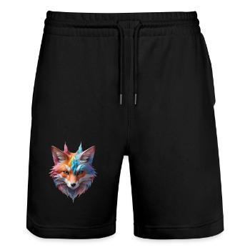 Magischer Pastell Winterfuchs im Zauberwald - Stanley/Stella Unisex Bio Joggingshorts Trainer  - Schwarz - Vorne - Nik (191cm) & Marisol (170cm)