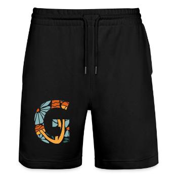 Lettre g fleurs groovy idée cadeau  - Short de jogging bio TRAINER Stanley/Stella unisexe - noir - Devant - Nik (191cm) & Marisol (170cm)