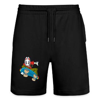 Japanese Fox on a Skateboard - Stanley/Stella Trainer Unisex Organic Jogging Shorts - black - Front - Nik (191cm) & Marisol (170cm)
