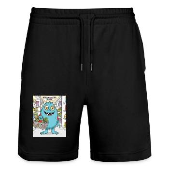 Einkaufsmonster Cartoonstil - Stanley/Stella Unisex Bio Joggingshorts Trainer  - Schwarz - Vorne - Nik (191cm) & Marisol (170cm)
