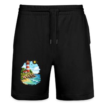 Lighthouse Coastal Paradise - Stanley/Stella Trainer Unisex Organic Jogging Shorts - black - Front - Nik (191cm) & Marisol (170cm)