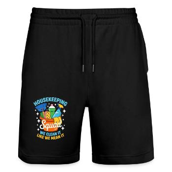 Funny Cleaning Design - Stanley/Stella Trainer Unisex Organic Jogging Shorts - black - Front - Nik (191cm) & Marisol (170cm)