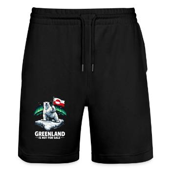 greenland is not for sale Flagge Bär Spruch - Stanley/Stella Unisex Bio Joggingshorts Trainer  - Schwarz - Vorne - Nik (191cm) & Marisol (170cm)