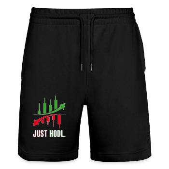 Just HODL Trading Stocks - Stanley/Stella Unisex Bio Joggingshorts Trainer  - Schwarz - Vorne - Nik (191cm) & Marisol (170cm)