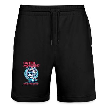 Einhorn Morgenmuffel Shirt Dünnes Eis - Stanley/Stella Trainer Unisex Organic Jogging Shorts - black - Front - Nik (191cm) & Marisol (170cm)