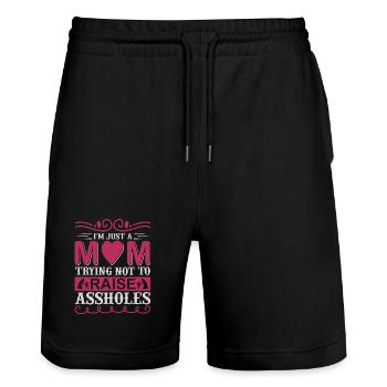 Je suis juste une maman qui essaie de ne pas élever des connards - Short de jogging bio TRAINER Stanley/Stella unisexe - noir - Devant - Nik (191cm) & Marisol (170cm)