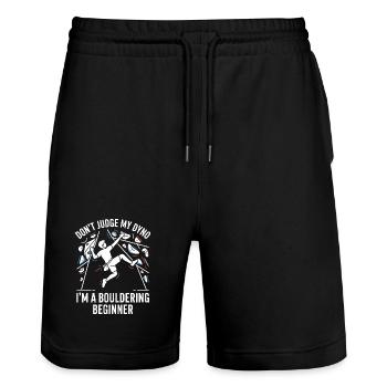 Don't Judge My Dyno—Boulder Beginner - Stanley/Stella Trainer Unisex Organic Jogging Shorts - black - Front - Nik (191cm) & Marisol (170cm)