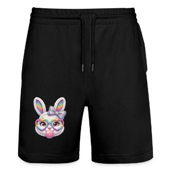 Lunettes en forme de cœur bulle de Lapin de Pâques arc-en-ciel - Short de jogging bio TRAINER Stanley/Stella unisexe - noir - Devant - Nik (191cm) & Marisol (170cm)