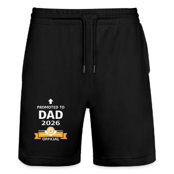 Beförderung zum Vater 2026 - Stanley/Stella Unisex Bio Joggingshorts Trainer  - Schwarz - Vorne - Nik (191cm) & Marisol (170cm)