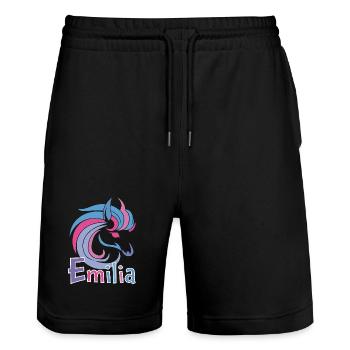 Emilia Pastellpferd Zauber - Stanley/Stella Unisex Bio Joggingshorts Trainer  - Schwarz - Vorne - Nik (191cm) & Marisol (170cm)
