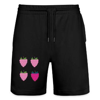 Doppel-Himbeer Pop-Art - Stanley/Stella Unisex Bio Joggingshorts Trainer  - Schwarz - Vorne - Nik (191cm) & Marisol (170cm)