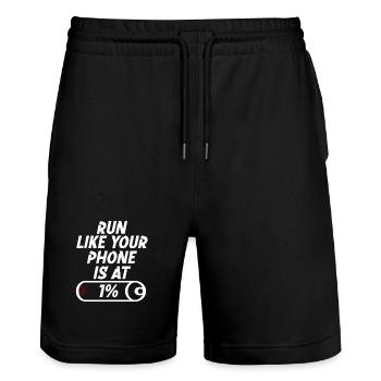 Run like your phone is at 1% - Stanley/Stella Trainer Unisex Organic Jogging Shorts - black - Front - Nik (191cm) & Marisol (170cm)