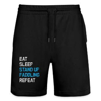 Eat Sleep Stand Up Paddling Repeat SUP - Stanley/Stella Trainer Unisex Organic Jogging Shorts - black - Front - Nik (191cm) & Marisol (170cm)
