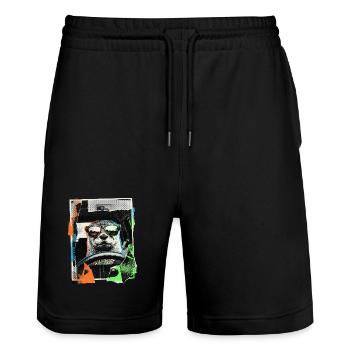 funny otter - Stanley/Stella Trainer Unisex Organic Jogging Shorts - black - Front - Nik (191cm) & Marisol (170cm)
