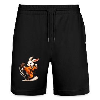 Hase Kung Fu Karate Ninja Fun Design - Stanley/Stella Unisex Bio Joggingshorts Trainer  - Schwarz - Vorne - Nik (191cm) & Marisol (170cm)