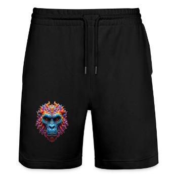 Vivid Flame Gorilla - Stanley/Stella Trainer Unisex Organic Jogging Shorts - black - Front - Nik (191cm) & Marisol (170cm)