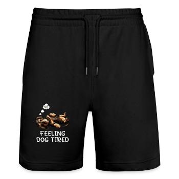 Feeling Dog Tired Rauhaardackel Dackel Teckel - Stanley/Stella Unisex Bio Joggingshorts Trainer  - Schwarz - Vorne - Nik (191cm) & Marisol (170cm)