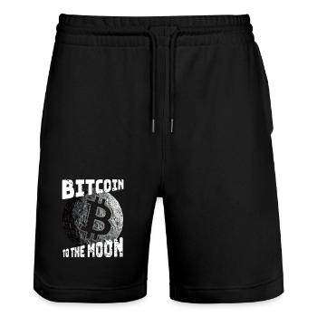 Mème du Bitcoin à la lune - Short de jogging bio TRAINER Stanley/Stella unisexe - noir - Devant - Nik (191cm) & Marisol (170cm)