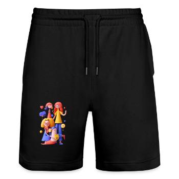 Colorful Group Scene Friendship Art - Stanley/Stella Trainer Unisex Organic Jogging Shorts - black - Front - Nik (191cm) & Marisol (170cm)