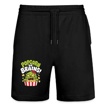 Popcorn Or Brains Zombie Horror - Stanley/Stella Trainer Unisex Organic Jogging Shorts - black - Front - Nik (191cm) & Marisol (170cm)