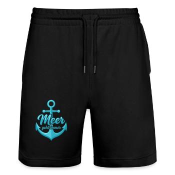 Das Meer geht immer mit Anker lustige Meer Sprüche - Stanley/Stella Unisex Bio Joggingshorts Trainer  - Schwarz - Vorne - Nik (191cm) & Marisol (170cm)