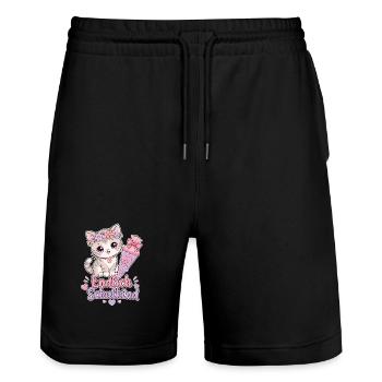 Endlich Schulkind Katze Schultüte - Stanley/Stella Unisex Bio Joggingshorts Trainer  - Schwarz - Vorne - Nik (191cm) & Marisol (170cm)