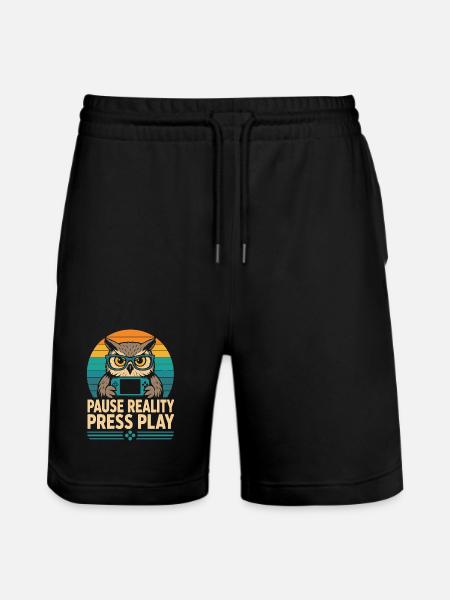 Pause Reality Press Play Gamer Eule - Stanley/Stella Unisex Bio Joggingshorts Trainer - Schwarz