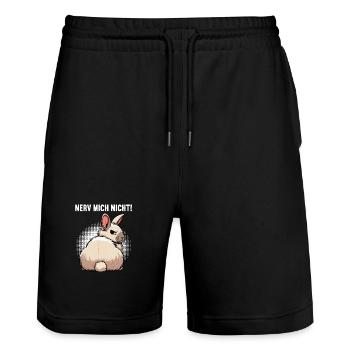 Nerv Mich Nicht Kaninchen Hase Hasen langohr  - Stanley/Stella Unisex Bio Joggingshorts Trainer  - Schwarz - Vorne - Nik (191cm) & Marisol (170cm)