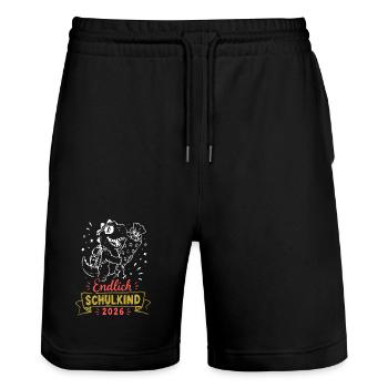 Endlich Schulkind 2026 Dino - Stanley/Stella Unisex Bio Joggingshorts Trainer  - Schwarz - Vorne - Nik (191cm) & Marisol (170cm)