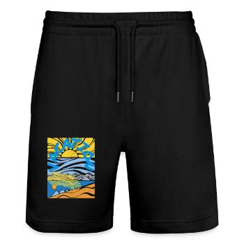 Vacation Sun Sea Sand Vintage Style - Stanley/Stella Trainer Unisex Organic Jogging Shorts - black - Front - Nik (191cm) & Marisol (170cm)