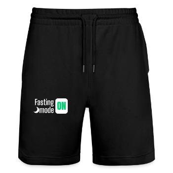 Fastenmodus AUF Textgestaltung - Stanley/Stella Unisex Bio Joggingshorts Trainer  - Schwarz - Vorne - Nik (191cm) & Marisol (170cm)