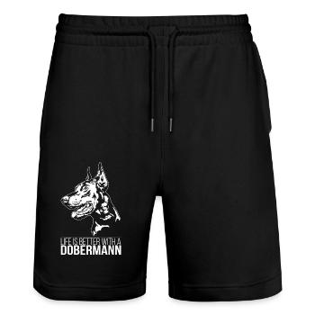 La vie des dobermans est meilleure Chiens Chiens Wilsigns - Short de jogging bio TRAINER Stanley/Stella unisexe - noir - Devant - Nik (191cm) & Marisol (170cm)