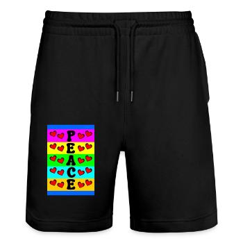 Peace And Love - Stanley/Stella Trainer Unisex Organic Jogging Shorts - black - Front - Nik (191cm) & Marisol (170cm)