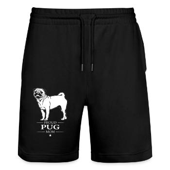 Pug Mom Hunde Hund Mops Wilsigns - Stanley/Stella Unisex Bio Joggingshorts Trainer  - Schwarz - Vorne - Nik (191cm) & Marisol (170cm)