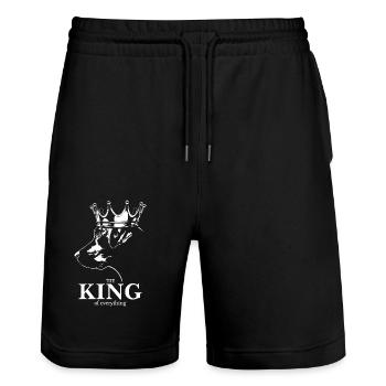 Labrador King of everything Labbi Dogs Wilsigns - Stanley/Stella Trainer Unisex Organic Jogging Shorts - black - Front - Nik (191cm) & Marisol (170cm)