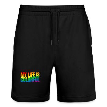 My life is colorful - Stanley/Stella Trainer Unisex Organic Jogging Shorts - black - Front - Nik (191cm) & Marisol (170cm)