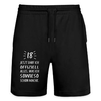 18 - Stanley/Stella Unisex Bio Joggingshorts Trainer  - Schwarz - Vorne - Nik (191cm) & Marisol (170cm)