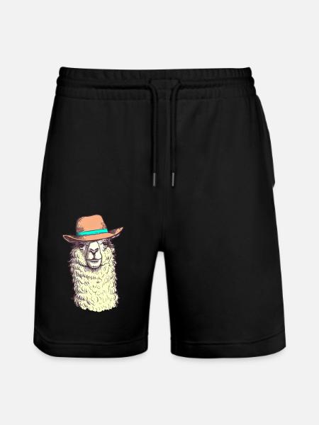 Funny hat llama - Stanley/Stella Trainer Unisex Organic Jogging Shorts - black