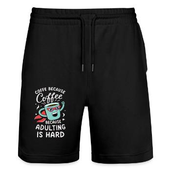 Coffee Hero Design - Stanley/Stella Trainer Unisex Organic Jogging Shorts - black - Front - Nik (191cm) & Marisol (170cm)