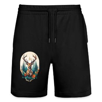 Hirsch - Stanley/Stella Unisex Bio Joggingshorts Trainer  - Schwarz - Vorne - Nik (191cm) & Marisol (170cm)