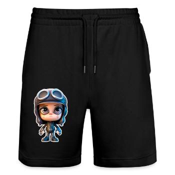 Little Biker 02 - Stanley/Stella Unisex Bio Joggingshorts Trainer  - Schwarz - Vorne - Nik (191cm) & Marisol (170cm)