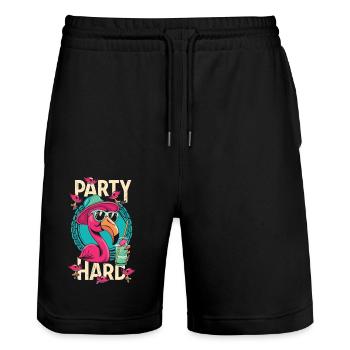 Flamingo Party Modus - Feiere wie ein Flamingo - Stanley/Stella Unisex Bio Joggingshorts Trainer  - Schwarz - Vorne - Nik (191cm) & Marisol (170cm)