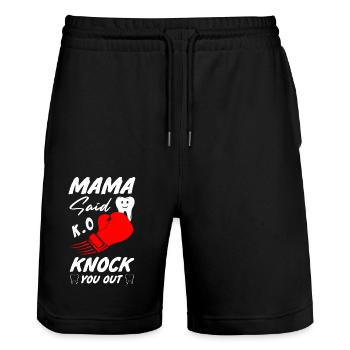 Boxing mama said knock you out - Stanley/Stella Trainer Unisex Organic Jogging Shorts - black - Front - Nik (191cm) & Marisol (170cm)