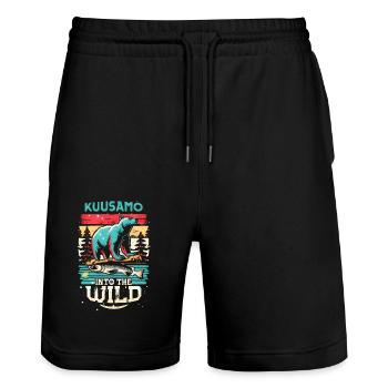 Kuusamo Finland Into The Wild #3 - Stanley/Stella Trainer Unisex Organic Jogging Shorts - black - Front - Nik (191cm) & Marisol (170cm)