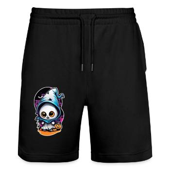 Halloween- Monster and Ghost - Stanley/Stella Trainer Unisex Organic Jogging Shorts - black - Front - Nik (191cm) & Marisol (170cm)