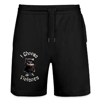 I Choose Violence Cat I Cat Lover I Anti Social - Stanley/Stella Unisex Bio Joggingshorts Trainer  - Schwarz - Vorne - Nik (191cm) & Marisol (170cm)