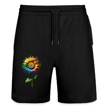 Rainbowcore Sunflower | Vincent van Gogh Style - Stanley/Stella Trainer Unisex Organic Jogging Shorts - black - Front - Nik (191cm) & Marisol (170cm)