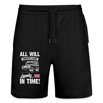 All Will Understand Landy In Time - Stanley/Stella Unisex Bio Joggingshorts Trainer  - Schwarz - Vorne - Nik (191cm) & Marisol (170cm)