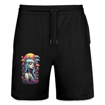 Champignon spirituel monde Goa fille Design - Short de jogging bio TRAINER Stanley/Stella unisexe - noir - Devant - Nik (191cm) & Marisol (170cm)