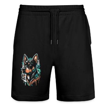 Chien graffiti - Short de jogging bio TRAINER Stanley/Stella unisexe - noir - Devant - Nik (191cm) & Marisol (170cm)